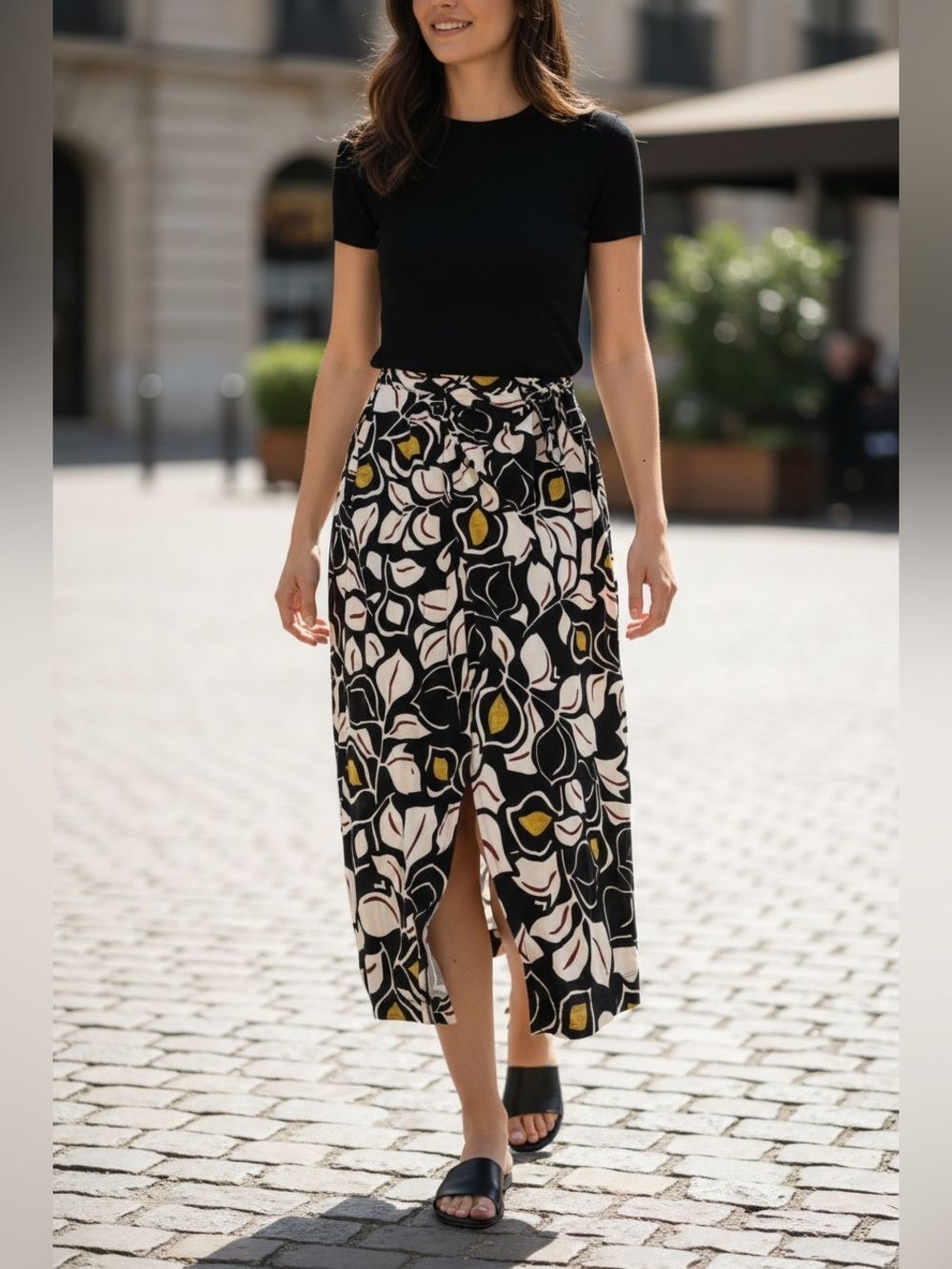 Anthropologie Black Multicolor Sheila Floral Abstract Midi Skirt Size M
